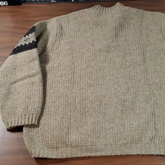 Vtg Lands End Mens XL Army Olive Green Nordic Ski Sweater Wool Faire Isle ¼ Zip - Picture 7 of 8